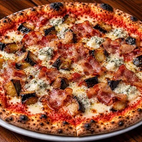 Jolly pizza with eggplant, pancetta and gorgonzola at The Code Pizza Bar, Collingwood
