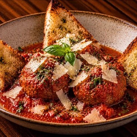 Polpette meatballs in tomato sauce with garlic bread at The Code Pizza Bar, Collingwood